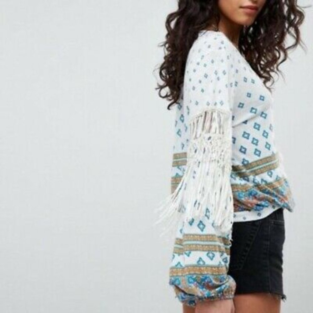 Free People Fringe Macra Maze Me Boho Blouse - Picture 2 of 8
